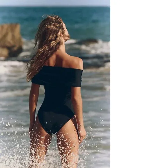 Anthropologie Elegant Black Off-Shoulder Swimsuit - Picture 4 of 4